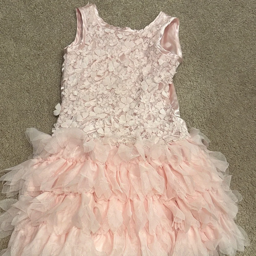 Pink Satin & Tulle Ruffle Kids Costume Dress